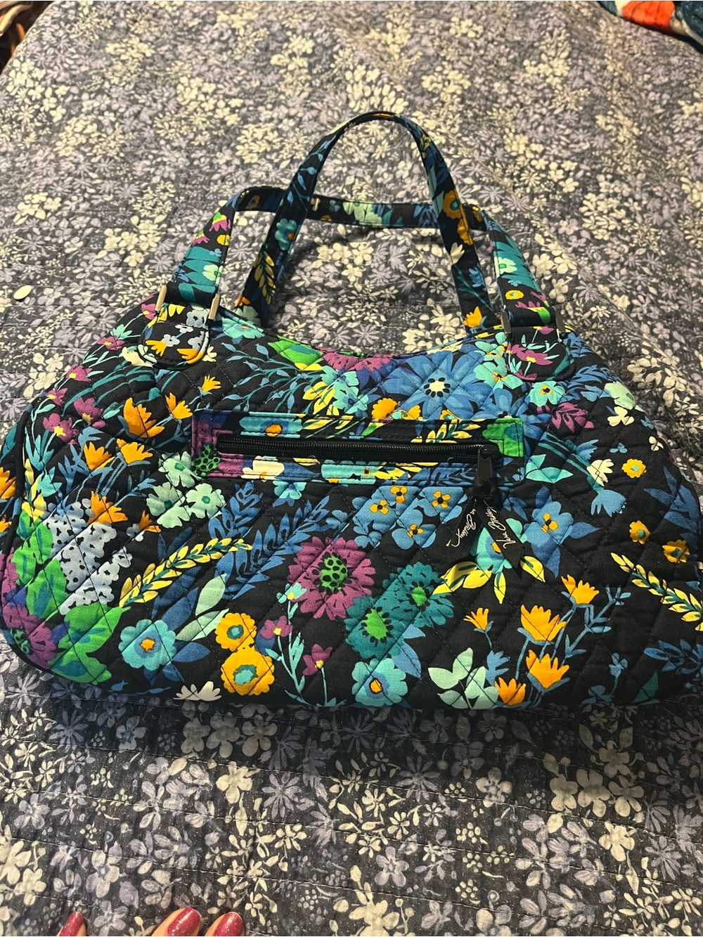 Vera Bradley Emily Bag Quilted Floral with Blue, Green & Yellow Blooms